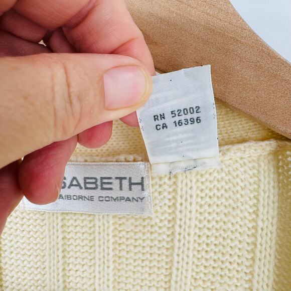 Vintage Elisabeth Cream Ribbed Oversized Fisherman Cardigan Size 1X - Picture 4 of 7